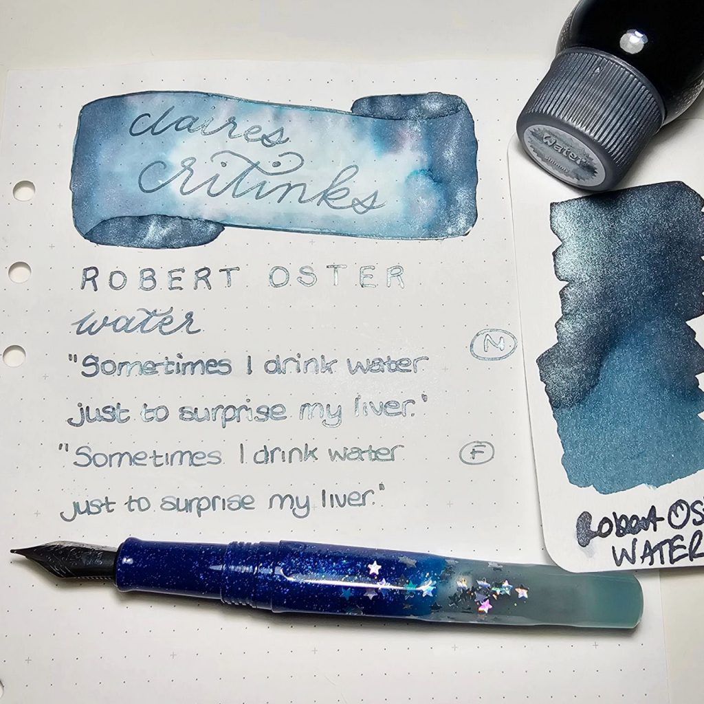 Robert Oster Ink Review: Water ink swatch and writing samples. // Credit: @claire.scribbleswithpens